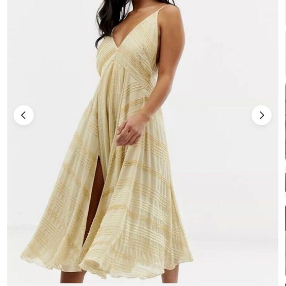 ASOS Ivory Sequined Beaded Backless Cami Midi Dress Size 8 - Picture 9 of 10